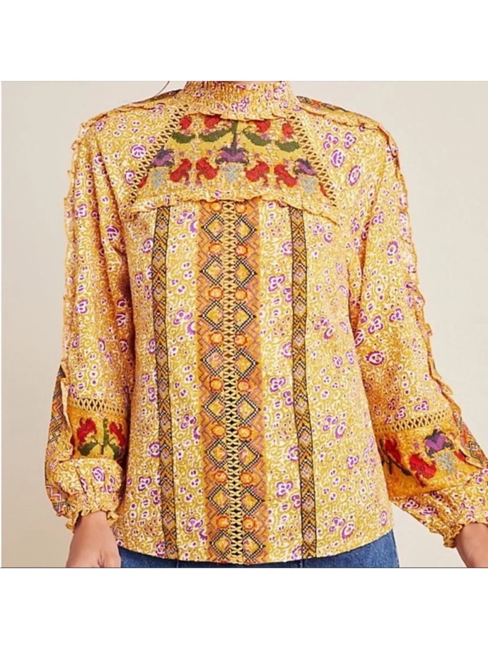 Anthropologie Maeve Embroidered Goldie Top Size 2